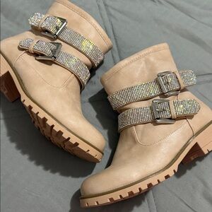 MIA Beige Ankle Boots with Sparkling Buckles